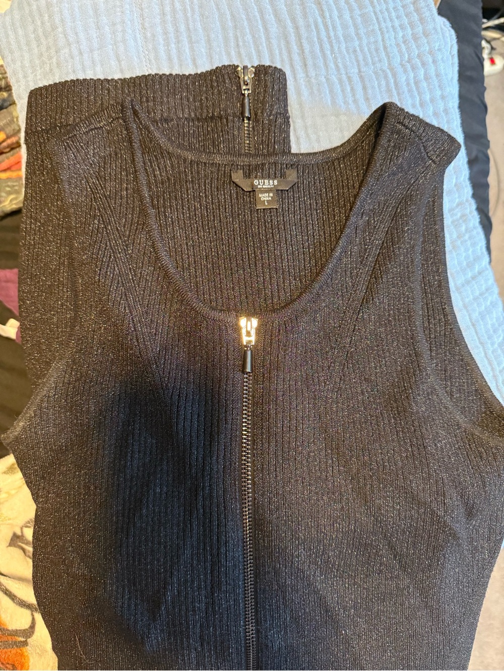 GUESS Black Ribbed Two-Piece Zip Set – Size Large - Picture 6 of 8